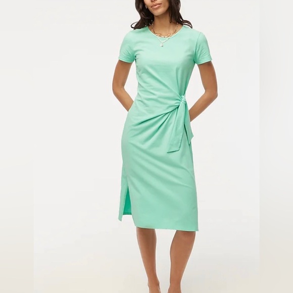 J Crew Factory short sleeve knotted midi dress Mint M - Picture 1 of 7